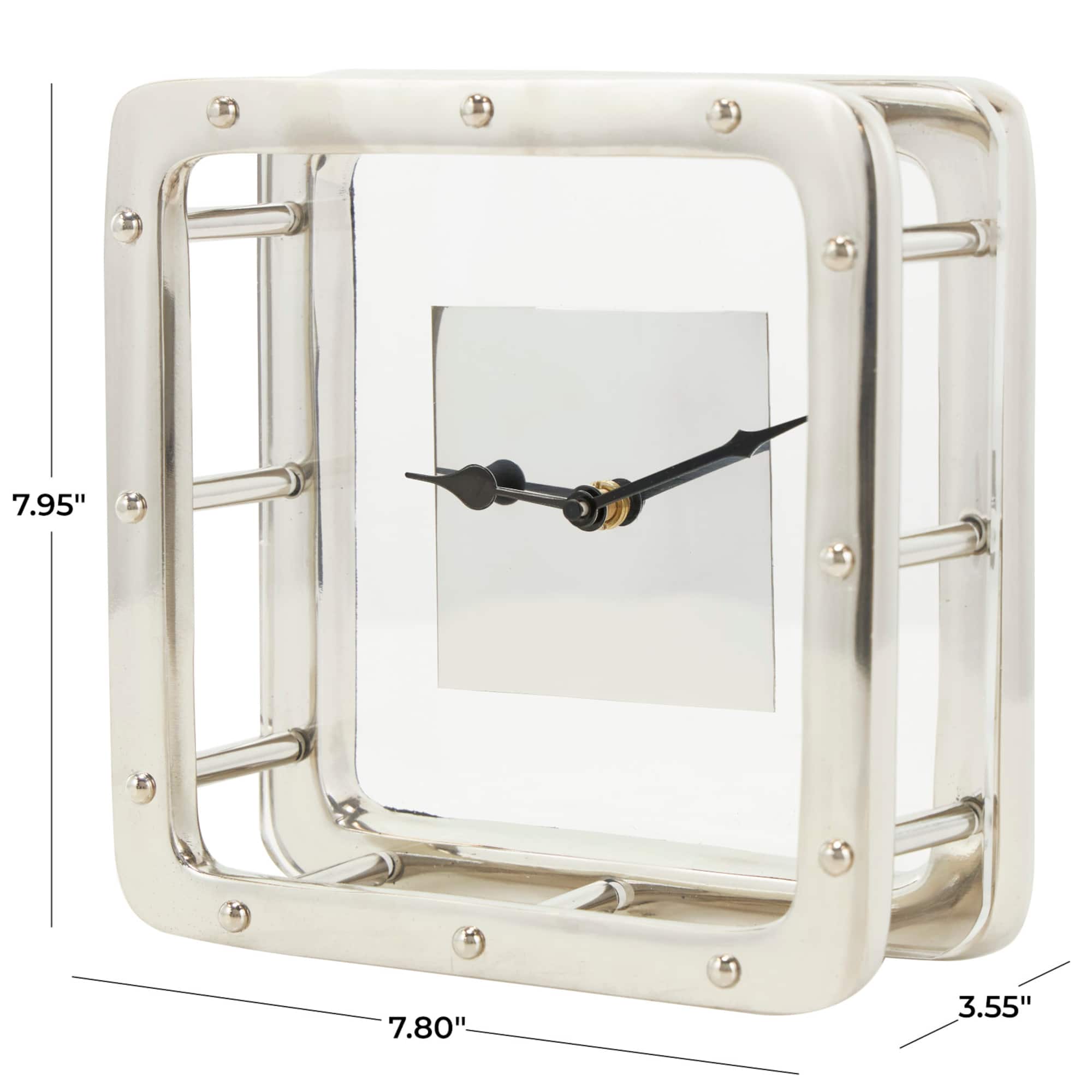 8" Silver Aluminum Geometric Dimensional Open Frame Clock